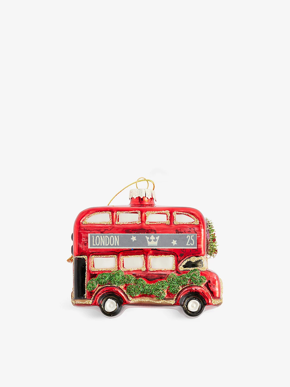 London Bus glitter-embellished glass Christmas decoration 8cm | Selfridges