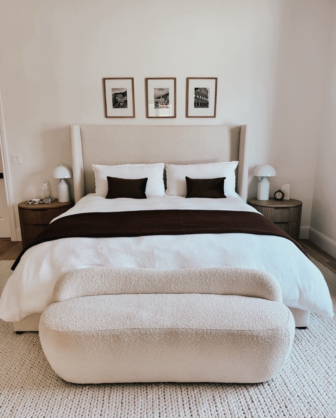 Primary Bedroom Furniture. Loving how this large textured area rug with the soft bedding all came together to make a cozy space 



#LTKHome #LTKU