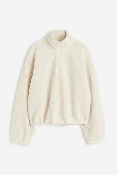 Half-zip Teddy Fleece Sweatshirt - Light gray - Ladies | H&M US | H&M (US + CA)
