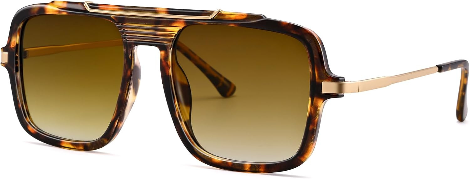 RAYSOL Retro Square Aviator Sunglasses for Women Men Trendy 70s Sun Glasses | Amazon (US)