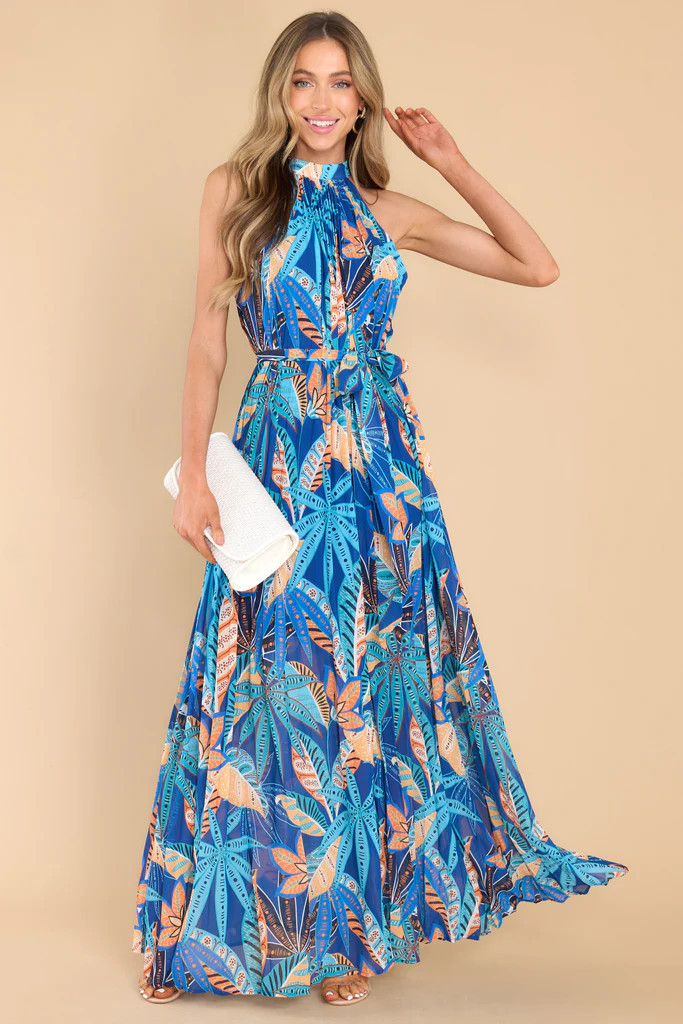 Romantic Rendezvous Blue Multi Print Maxi Dress | Red Dress 