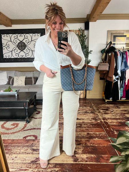 Cream/off white high rise trouser jeans (16), white textured bouse (xxl), workwear style, office outfit 

#LTKworkwear #LTKover40 #LTKfindsunder50