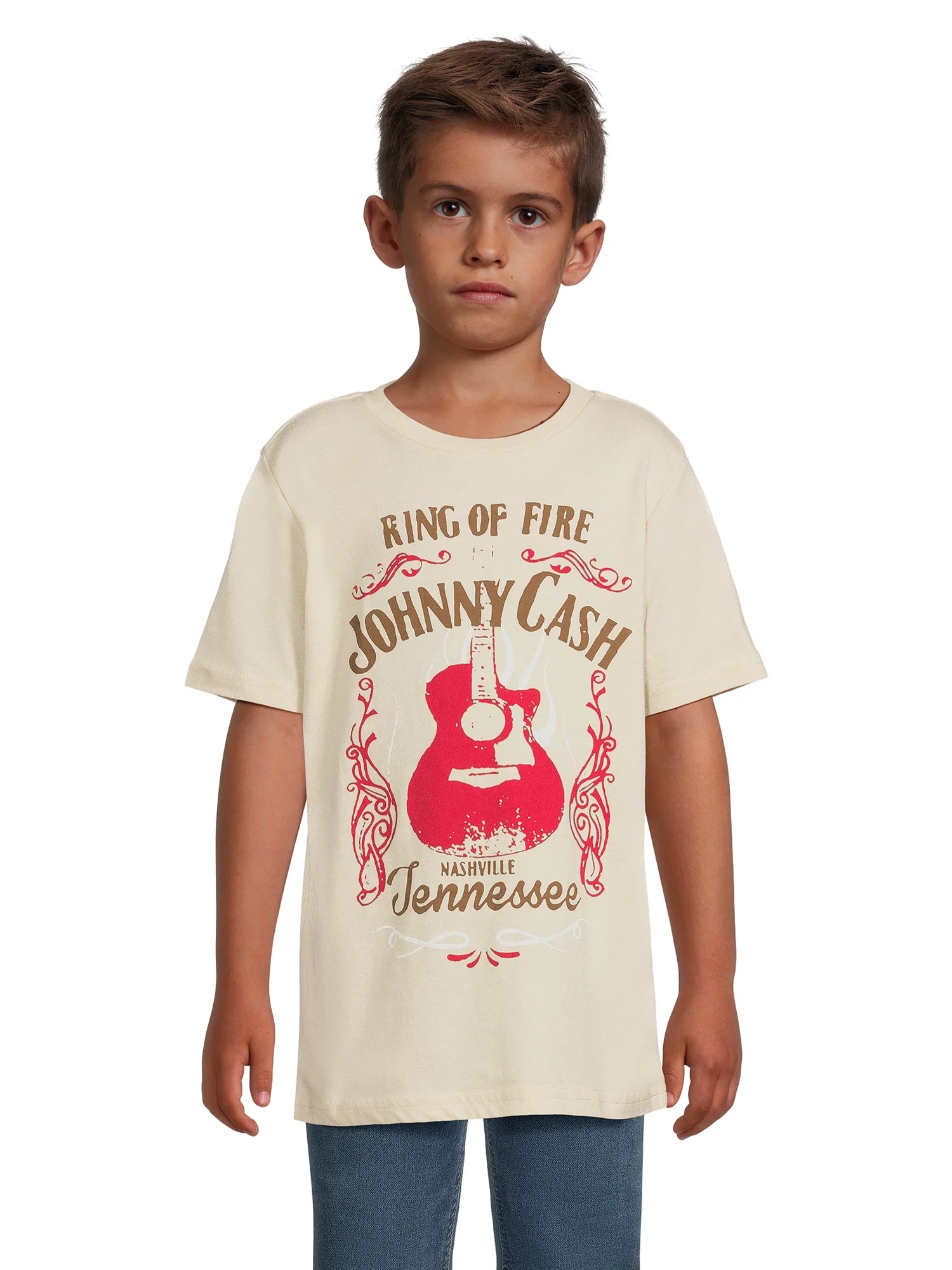 Johnny Cash Boys Short Sleeve Ring of Fire Graphic T-Shirt, Sizes 4-18 | Walmart (US)