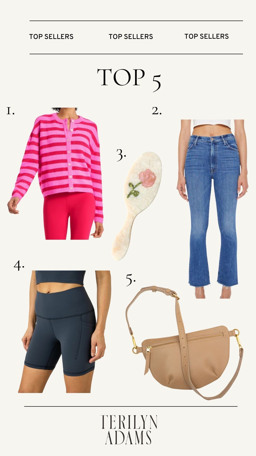 Most loved this week:
1. Target striped cardigan 
2. Mother kick out crop jeans - runs TTS
3. Hair brush I’m loving!!
4. Biker shorts from Amazon 
5. Abbey alley sling bag - perfect for travel!
