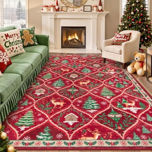 Lahome Christmas Rugs for Living Room, Soft Bedroom Rug 8x10 Under Bed Print Xmas Carpet Reindeer... | Amazon (US)