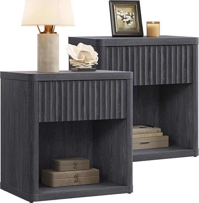 SICOTAS Night Stand Set of 2 Nightstands with Drawer Storage Fluted Bed Side Table End Table Larg... | Amazon (US)