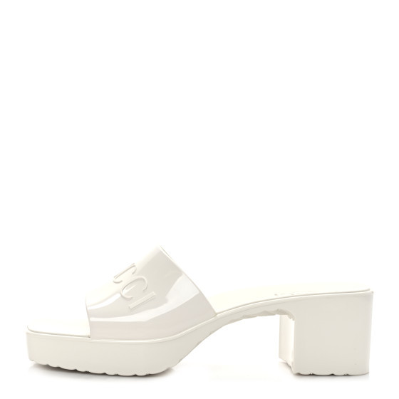 GUCCI Rubber Gucci Logo Womens Platform Slide Sandals 35 Mystic White | FASHIONPHILE (US)