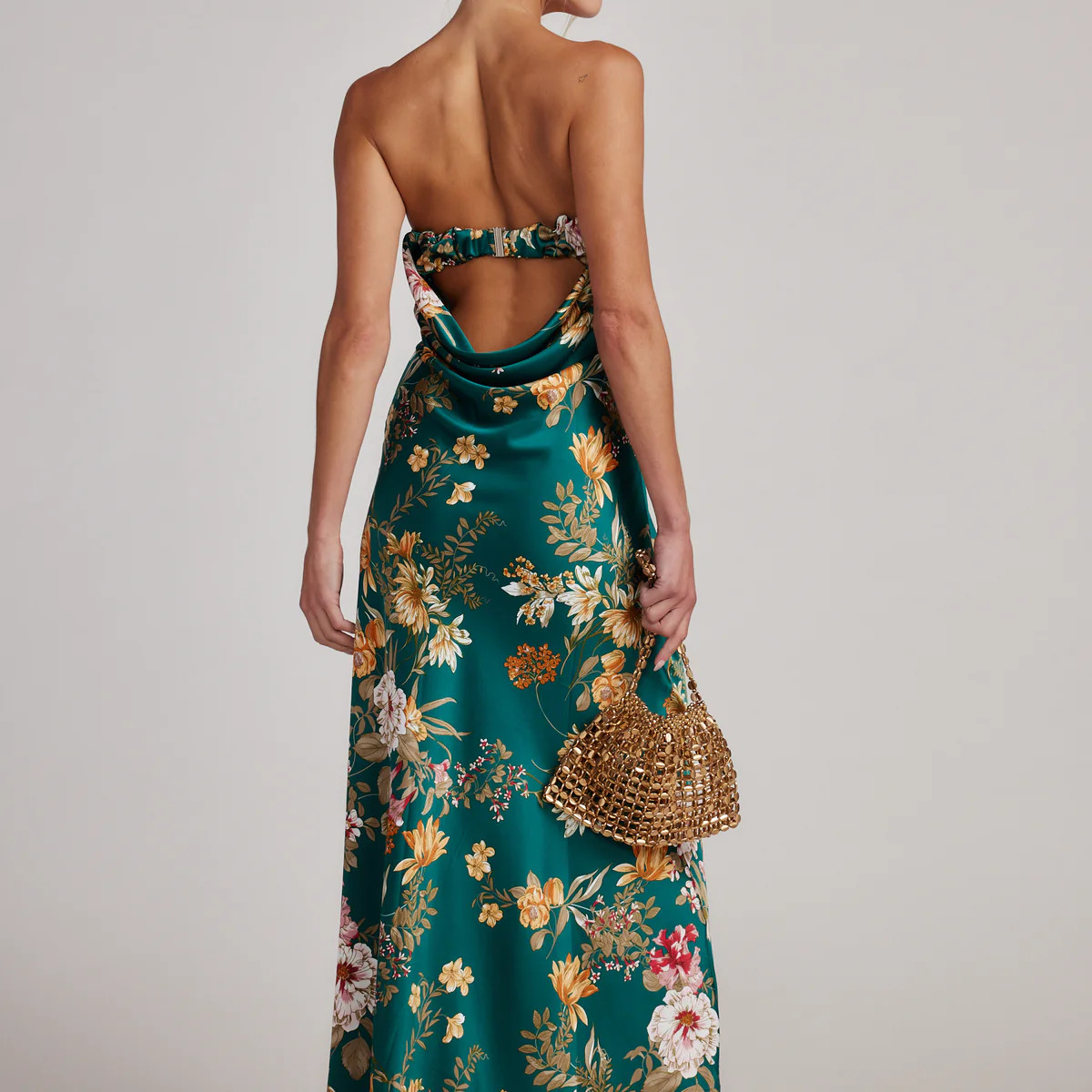 Natalia Emerald Floral Strapless Maxi Dress | 12th Tribe