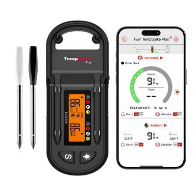 Thermopro TempSpike Plus 600 ft Wireless Meat Thermometer with 2 Ultra-Thin Probes, Meat Thermometer Digital Wireless with LCD Booster in Black | Target