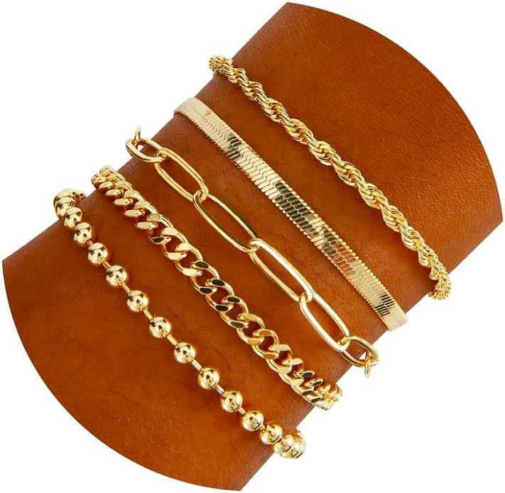 Poxtex Gold Bracelets for Women, Dainty Bracelets for Women Trendy, 14K Real Gold Bracelets Stack... | Amazon (US)