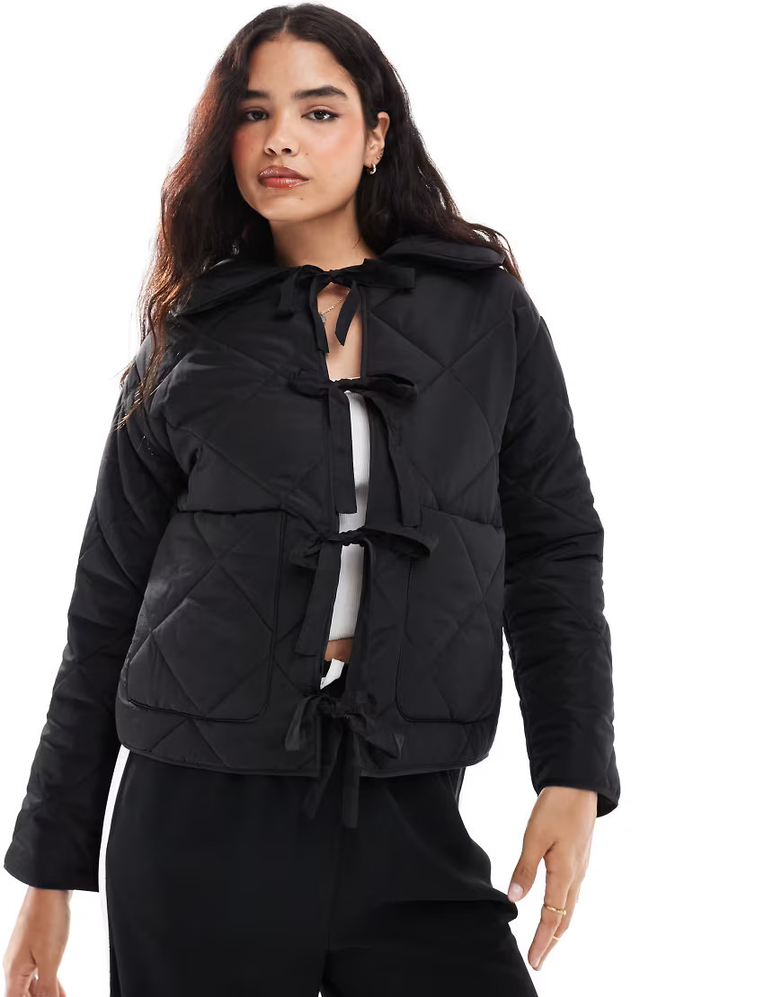 Cotton On quilted jacket with bows in black | ASOS (Global)