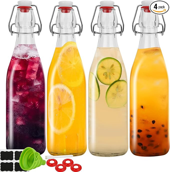 32oz Beer Bottle,Swing Top Glass Kombucha Bottles with Stoppers for Brewing, Beverages, Smoothies... | Amazon (US)
