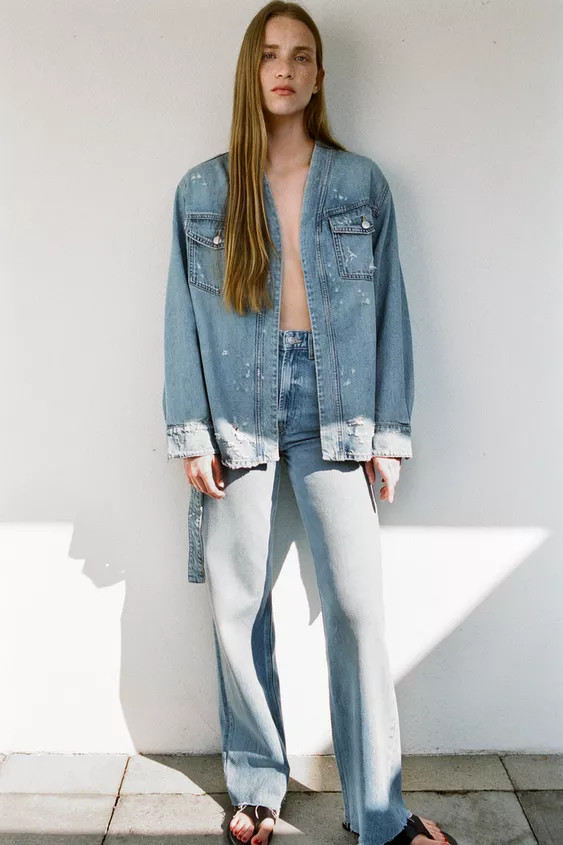 RIPPED TRF DENIM OVERSHIRT | Zara US