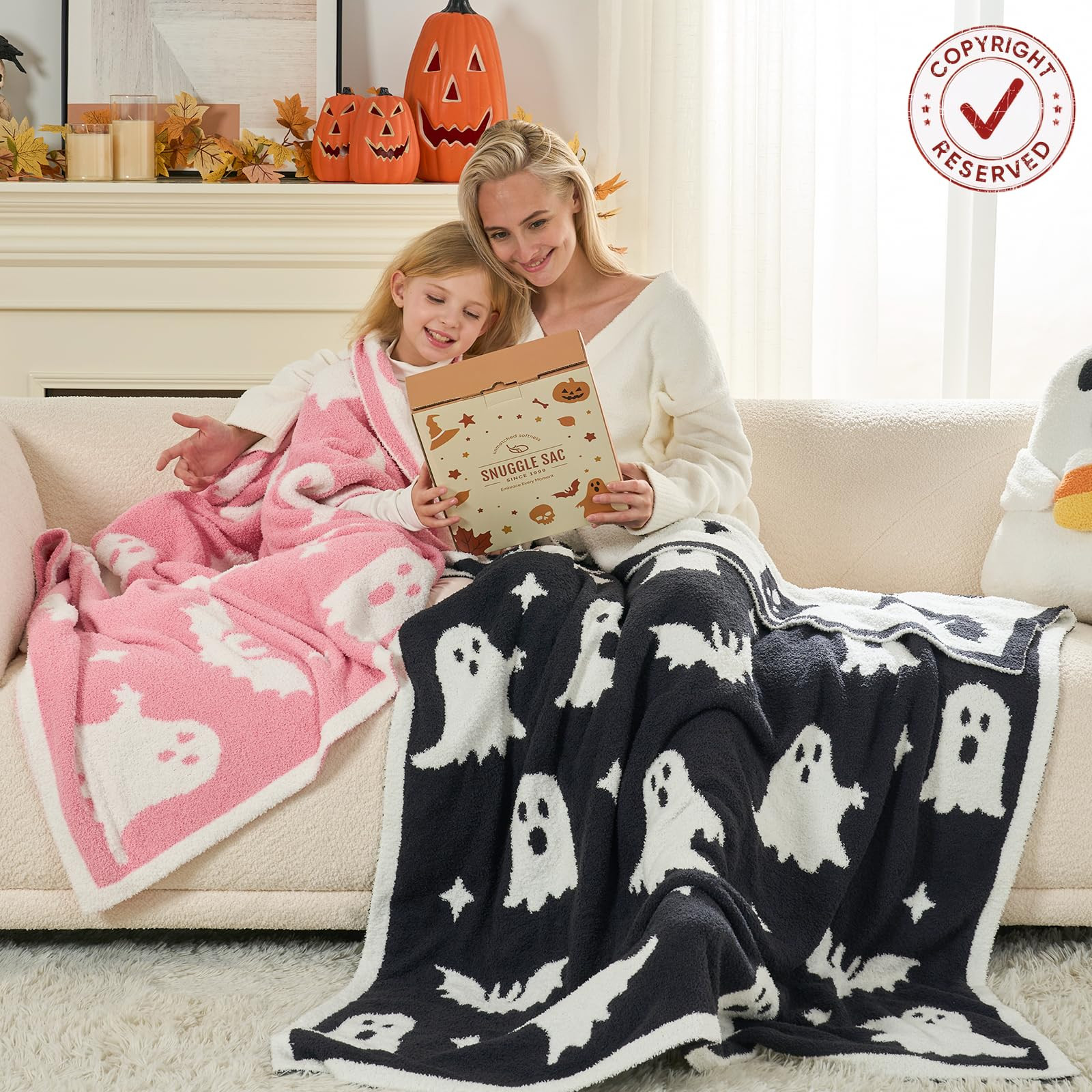 Snuggle Sac Halloween Throw Blanket Black Ghost Blanket, Black Bat Throw Blanket for Couch 50x60 ... | Amazon (US)