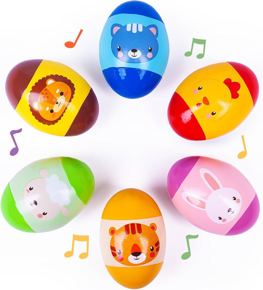 Exun 6 Pack Wooden Percussion Musical Animal Shake Eggs Easter Egg Shakers for Kids Boys Girls To... | Amazon (US)