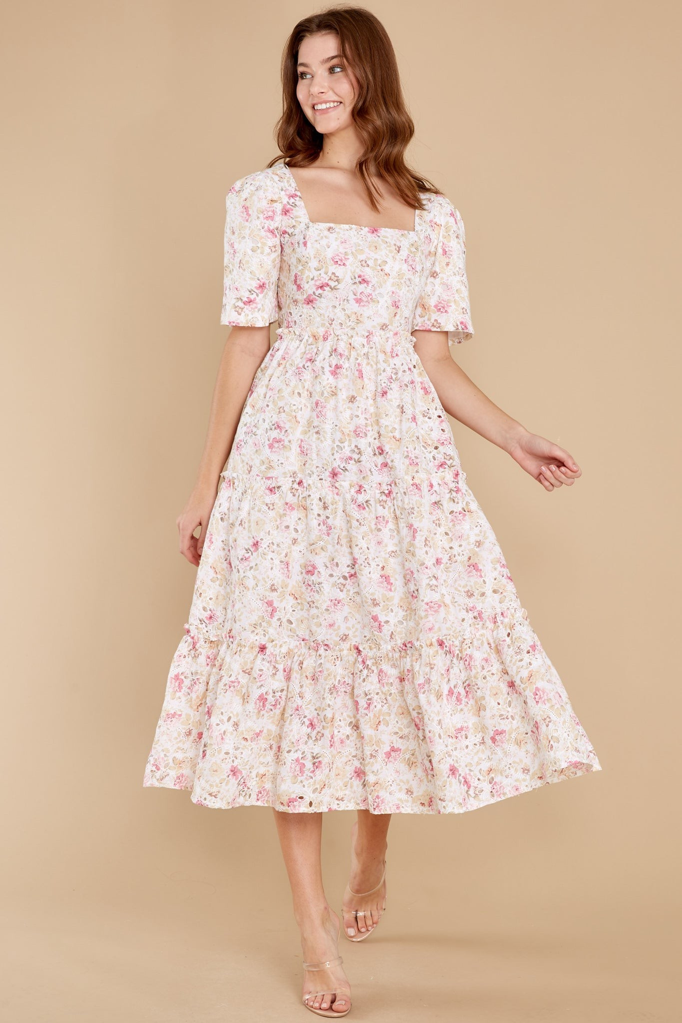 Keeping My Fingers Crossed Ivory Multi Dress | Red Dress 