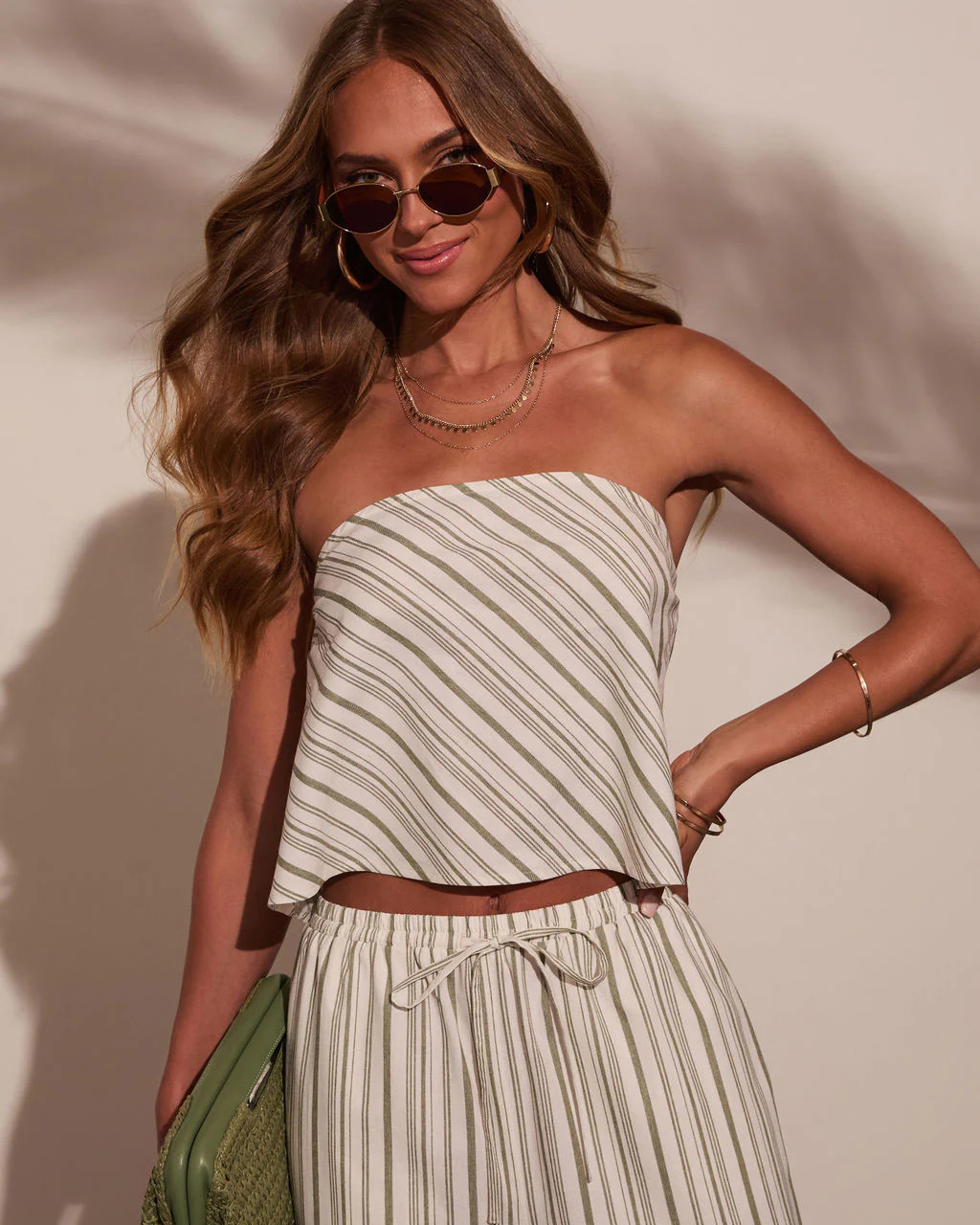 Myah Striped Crop Top - Olive / L | VICI