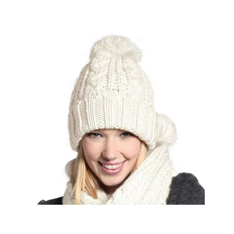 Womens Ladies Winter Faux Fur Pom Hats Crochet Knit Ski Cap Scarves Neck Warmer Sets - Walmart.co... | Walmart (US)