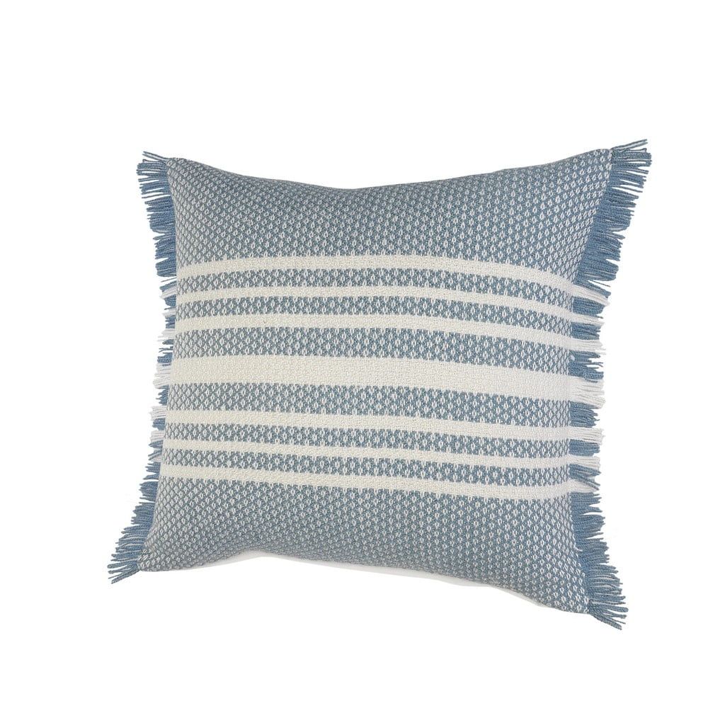 Ox Bay Centered Stripes Woven Fringe Indoor/Outdoor Throw Pillow, 24" Square, Blue / White - Walm... | Walmart (US)