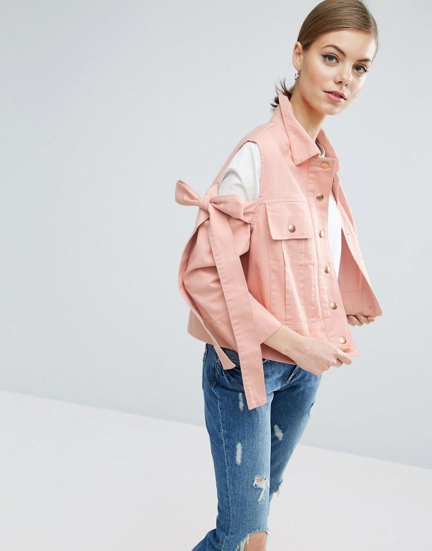 ASOS Jacket with Bow Cold Shoulder - Pink | ASOS UK