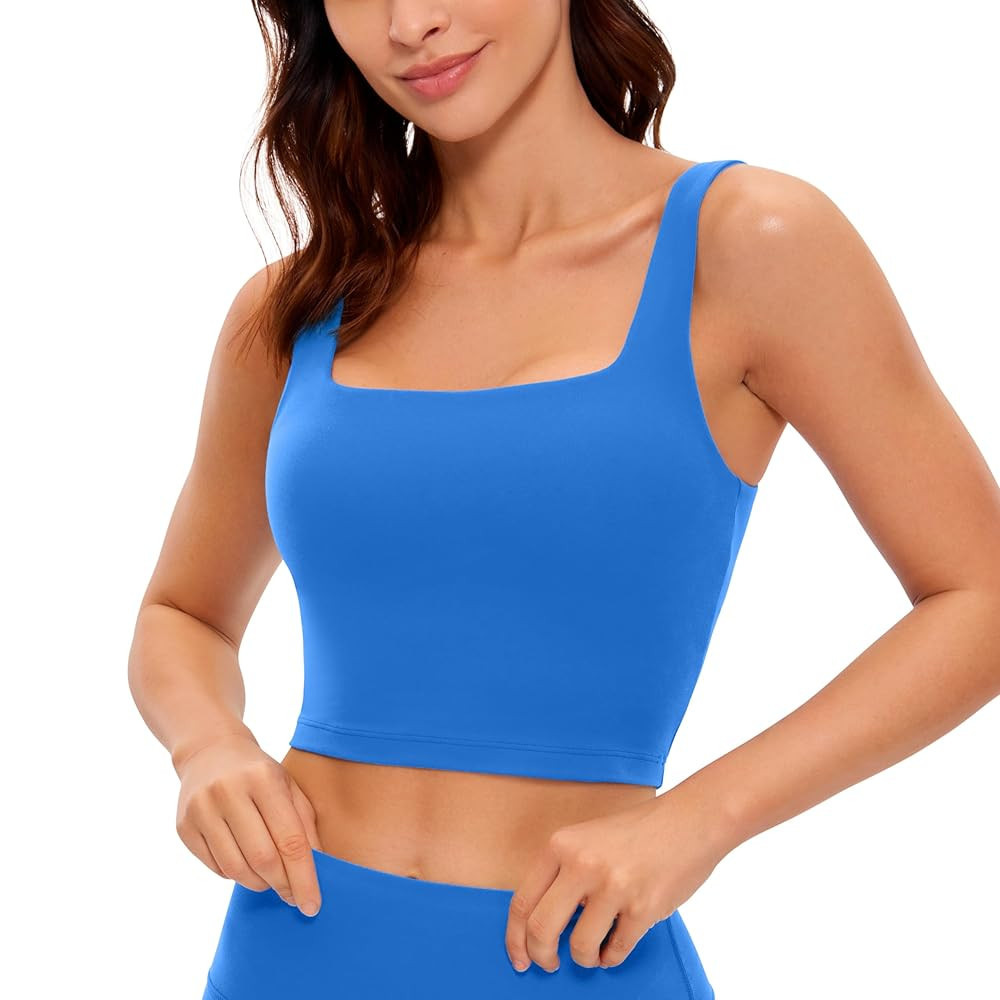 CRZ YOGA Butterluxe Womens Square Neck Longline Sports Bra - Workout Crop Tank Tops Padded Yoga C... | Amazon (US)