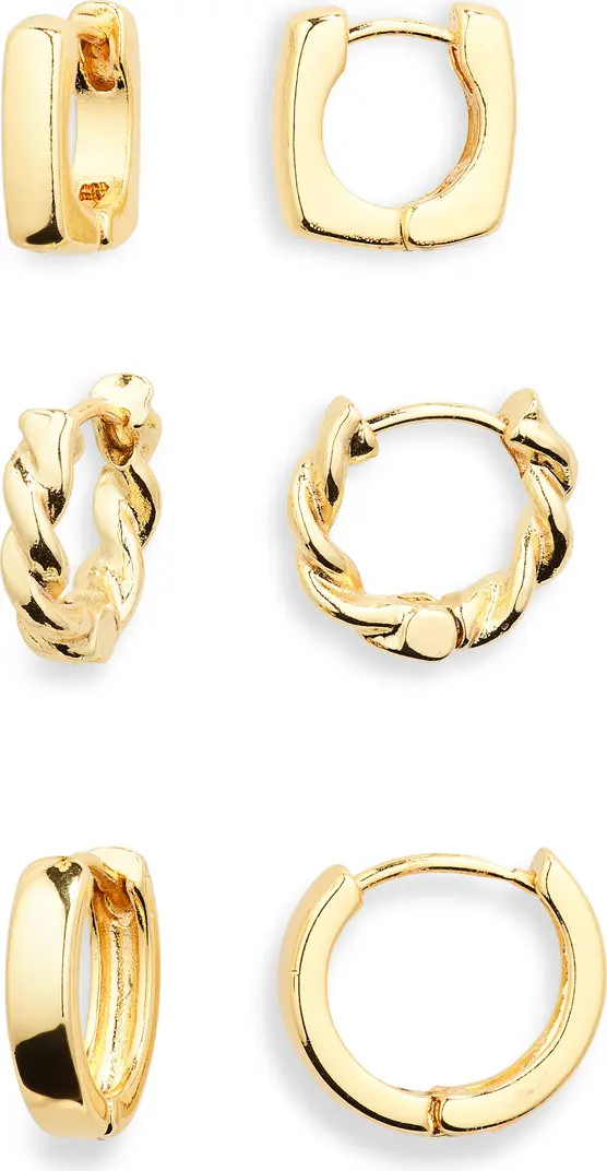 BP. 14K Gold Dipped Assorted 3-Pair Hoop Earrings | Nordstrom | Nordstrom