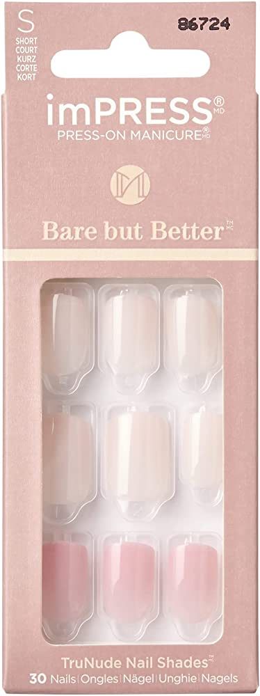 KISS imPRESS Press-On Nails Bare But Better Manicure Set, Nude Glue On Nails, Effortless Finish',... | Amazon (US)