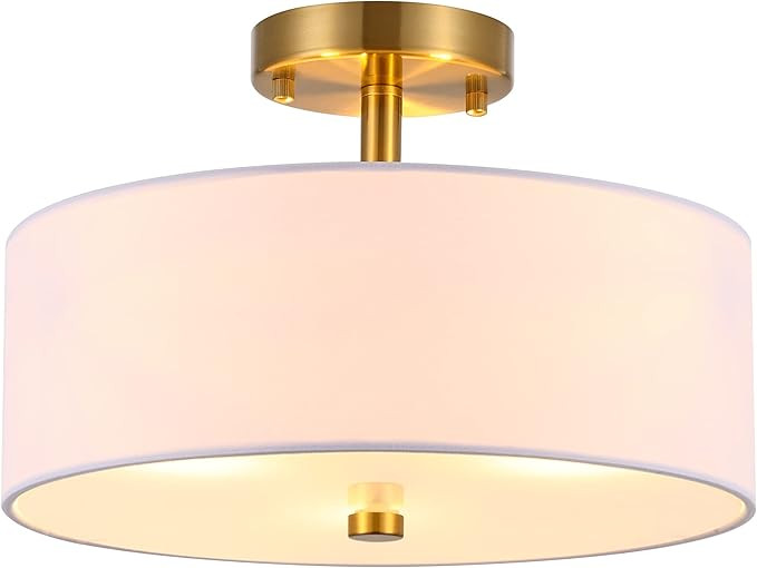 Ludil 3-Light Semi Flush Mount Ceiling Light Fixture, 13" Gold Drum Light Fixture, Modern Close t... | Amazon (US)