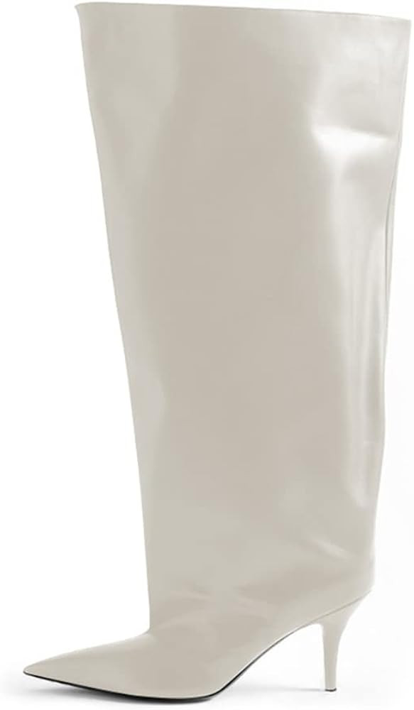 THESHY Women's Pointed Toe High Stiletto Knee High Boots Leather Thigh High Boot Slip on Sexy Fas... | Amazon (US)