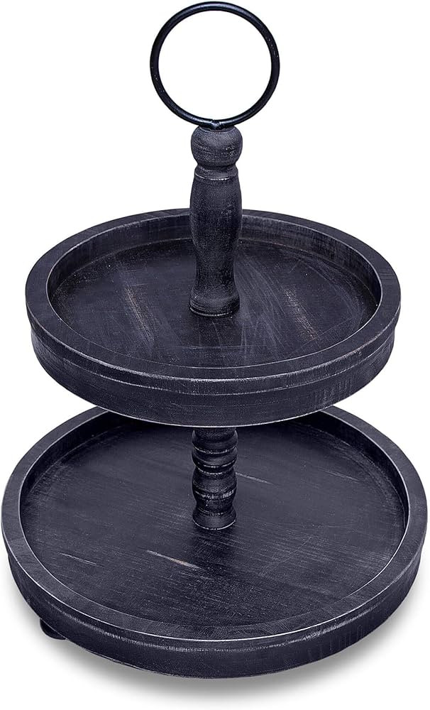 Hallops Wood 2 Tiered Tray | Rustic Farmhouse Decor | Rustic Serving Cake Stand | Galvanized Kitc... | Amazon (US)