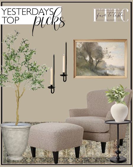 Yesterday’s Top Picks. Follow @farmtotablecreations on Instagram for more inspiration.

Loloi II Layla Printed Oriental Distressed Olive / Charcoal 2'-6" x 7'-6" Runner Rug. Londonberry Turned Accent Table Large Black - Threshold. Hartshorn 2-pc Curved Slope Arm Chair. Muted Green Landscape Art Print, Farmhouse Wall Art, Riverside Painting, Soft Tones Printable Digital Art. Better Homes & Gardens Ember Gray Resin Planter. Nafresh Tall Faux Olive Tree, 7ft Realistic Potted Silk Artificial Indoor with Green Leaves. Black Metal Taper Candle Holder Sconces, Set of 2. McGee and Co. Krissan Vase. Ling's Moment Artificial Long Eucalyptus Stems. 

#LTKsalealert #LTKfindsunder50 #LTKhome
