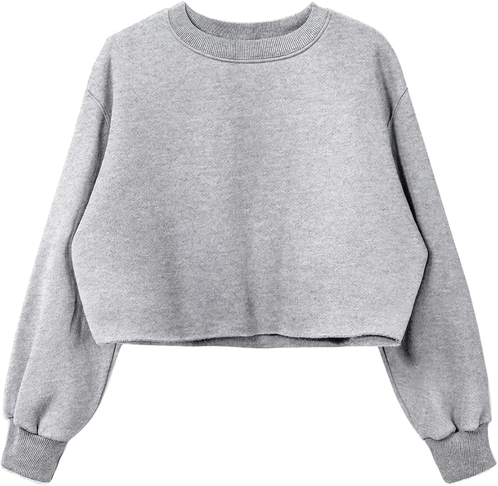 DRESSOLE Women's Cropped Fleece Sweatshirt Crewneck Long Sleeve Casual Pullover Crop Tops | Amazon (US)