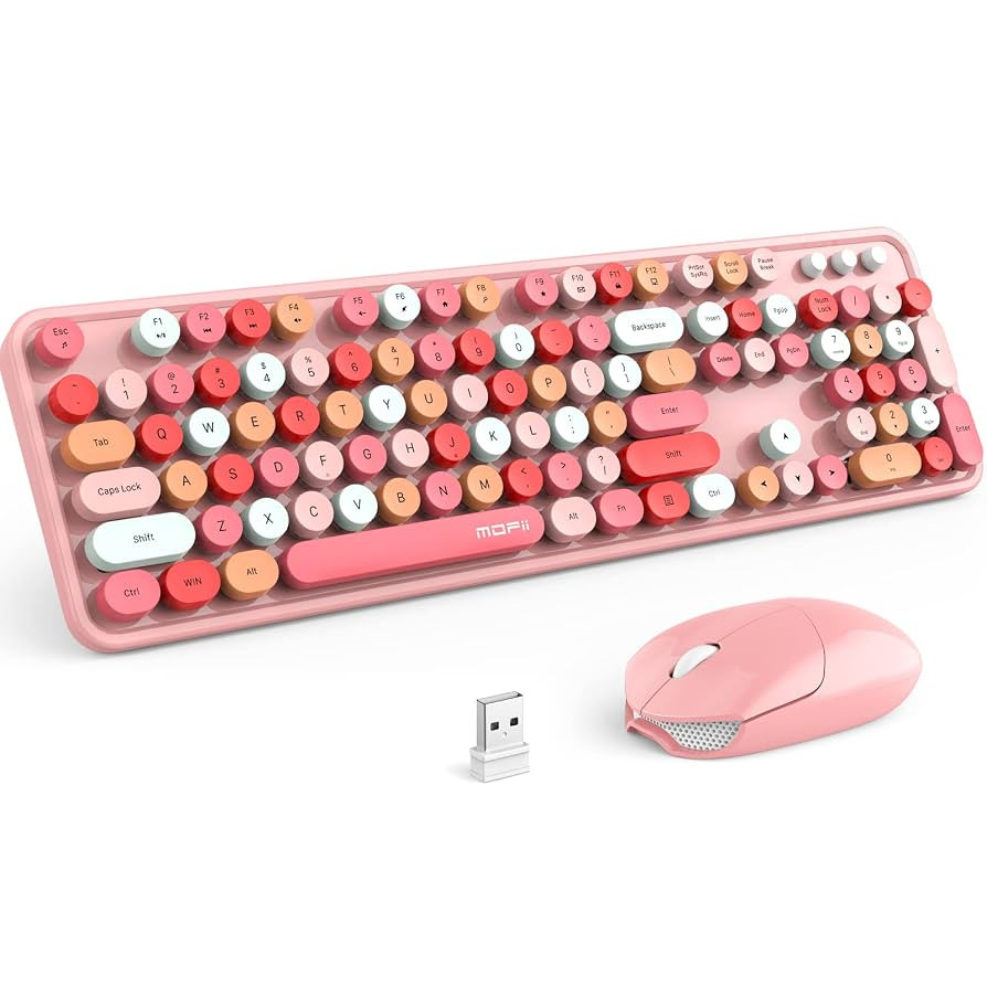 MOFII Wireless Keyboard and Mouse Combo, Pink Keyboard, 2.4GHz Retro Full Size with Number Pad & ... | Amazon (US)