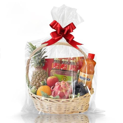 WIKDAY Clear Gift Bags 10 PCS 24x30 Inches Large Cellophane Wrap for Gift Baskets Wrapping Plastic with Ties for Gift Giving, Packaging Products | Amazon (US)