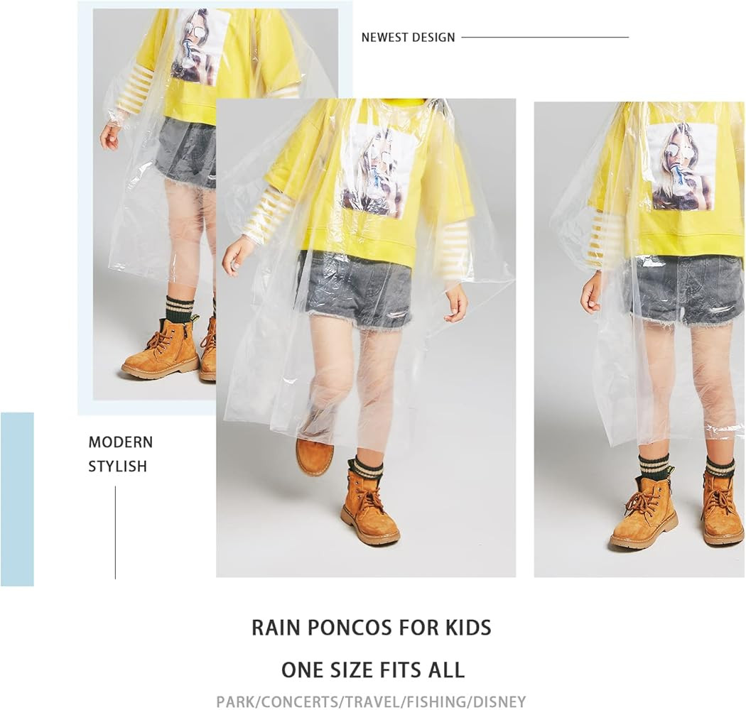 TUNCHMO Disposable Rain Ponchos 6 Pack for Adults/Kids/Family Set-50% Thicker Emergency Ponchos | Amazon (US)