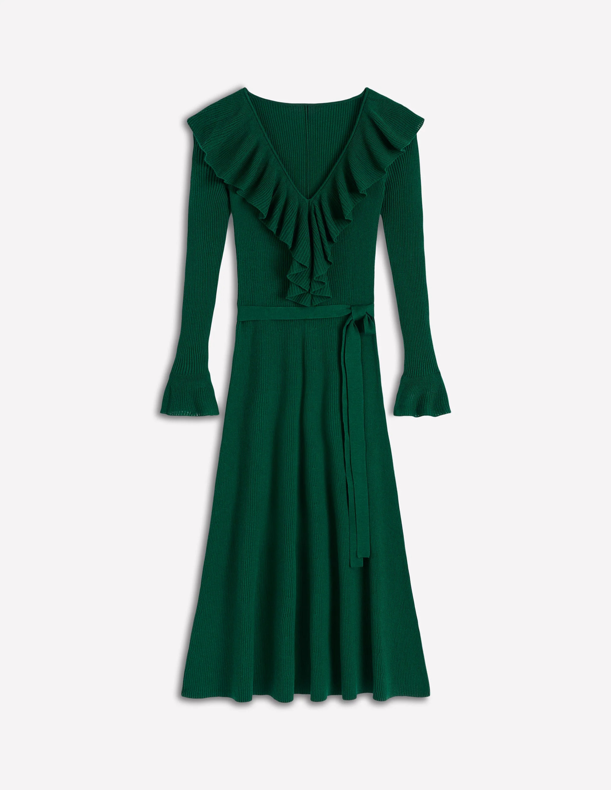 Ruffled Ribbed Dress-Emerald Night | Boden (US)