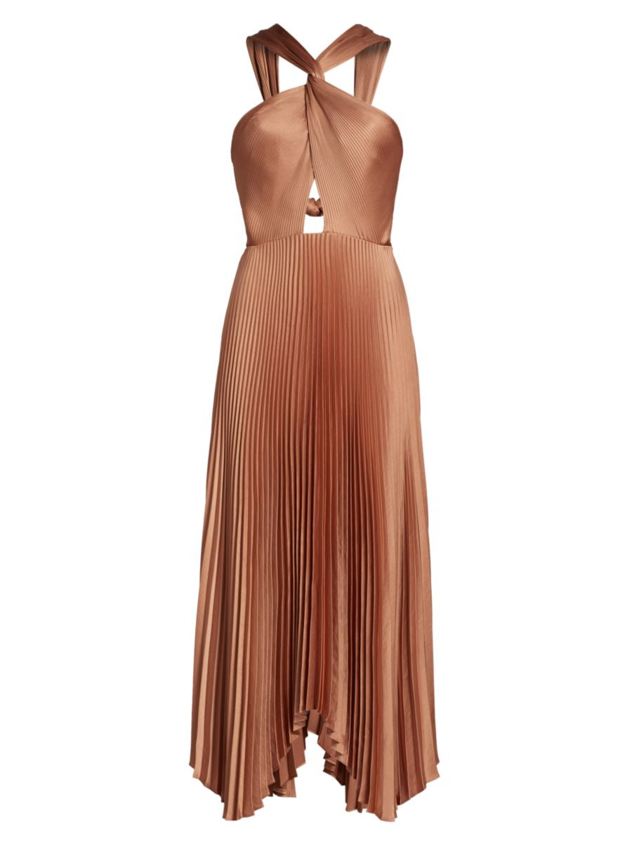 Shop A.L.C. Athena II Pleated Halter Midi-Dress | Saks Fifth Avenue | Saks Fifth Avenue