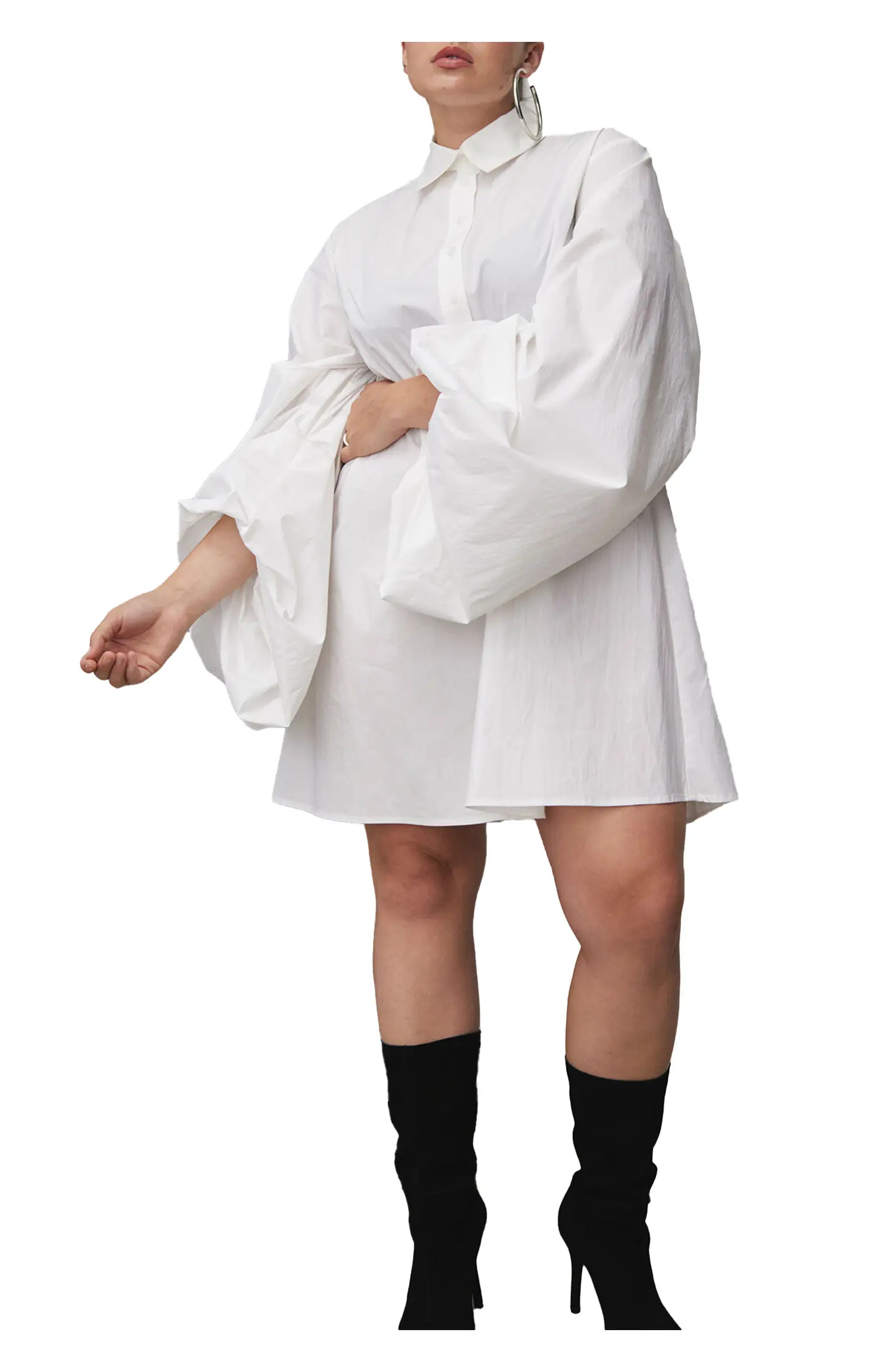 ELOQUII Shirred Sleeve Shirt Dress | Nordstrom | Nordstrom