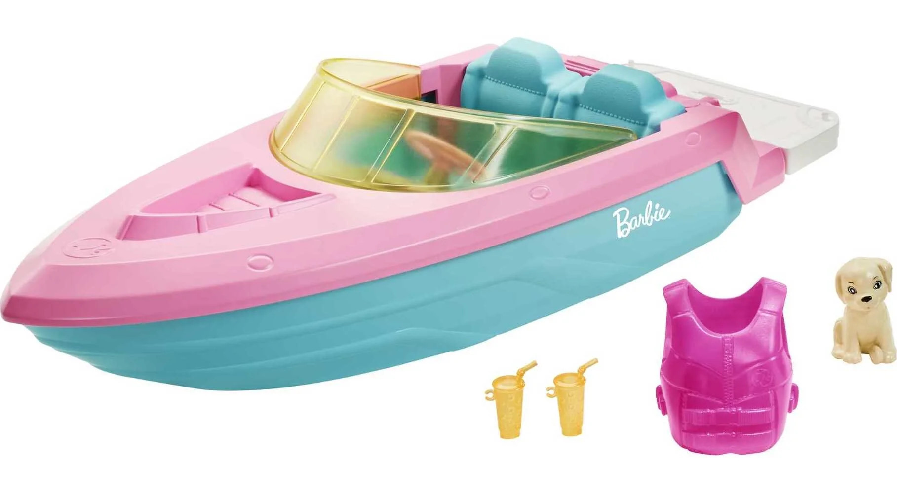 Barbie Toy Boat Set with Puppy, Life Vest and Beverage Accessories, Floats in Water (Seats 3 Doll... | Walmart (US)
