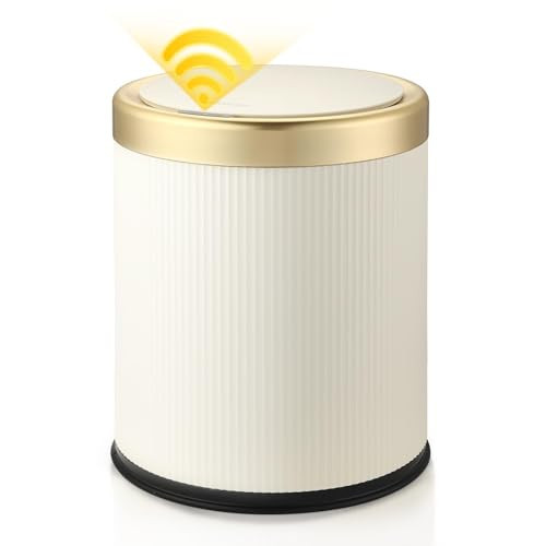 onlcuk Automatic Motion Sensor Bathroom Trash Can with Lid, 2.8 Gallon Touchless Trash Garbage Bin Small Mini Trash Cans Trashcan -White | Amazon (US)