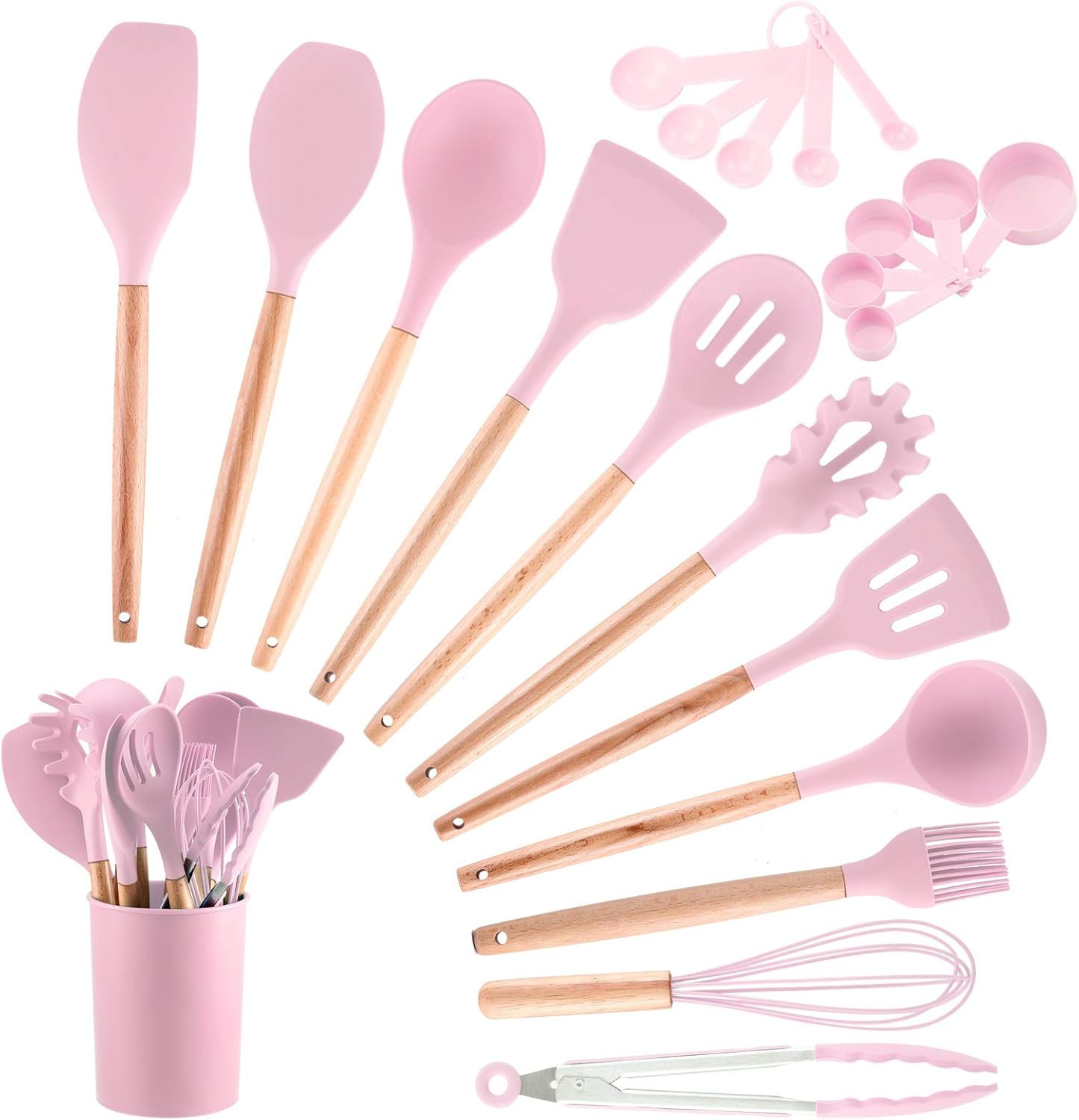 COPLIB Kitchen Cooking Utensils Set, 22Pcs Silicone Kitchen Utensils Set, Wooden Handles BPA Free... | Amazon (US)