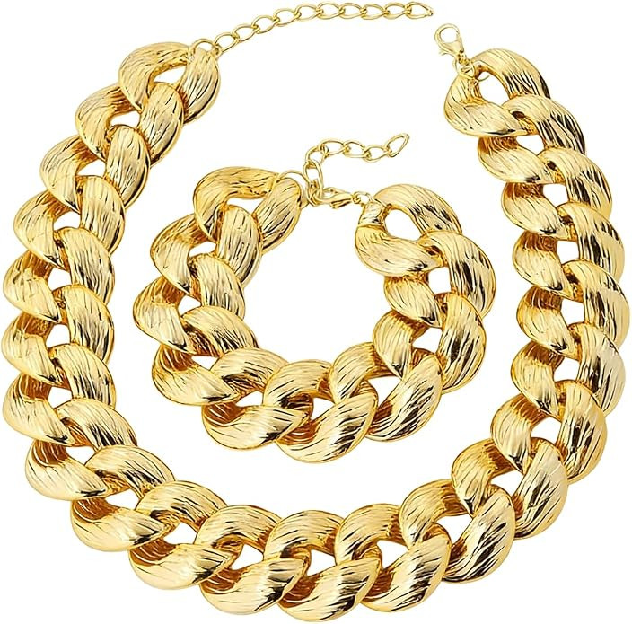 CJIAYUJEW Chunky Gold Necklace Bracelet for Women Chunky Aureate Cuban Chain Necklace Bracelets S... | Amazon (US)