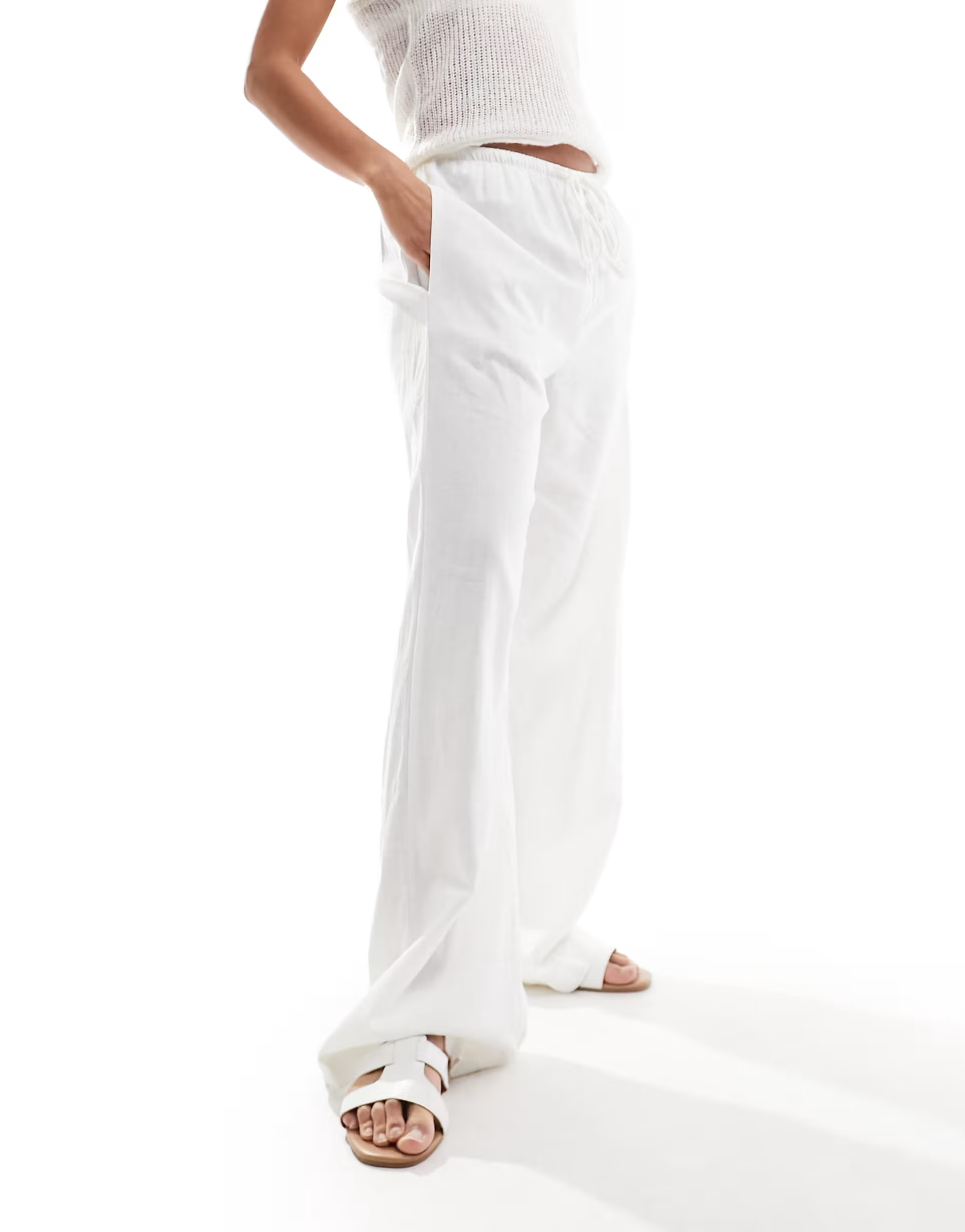 Cotton On drawstring straight leg trousers in white linen  | ASOS | ASOS (Global)