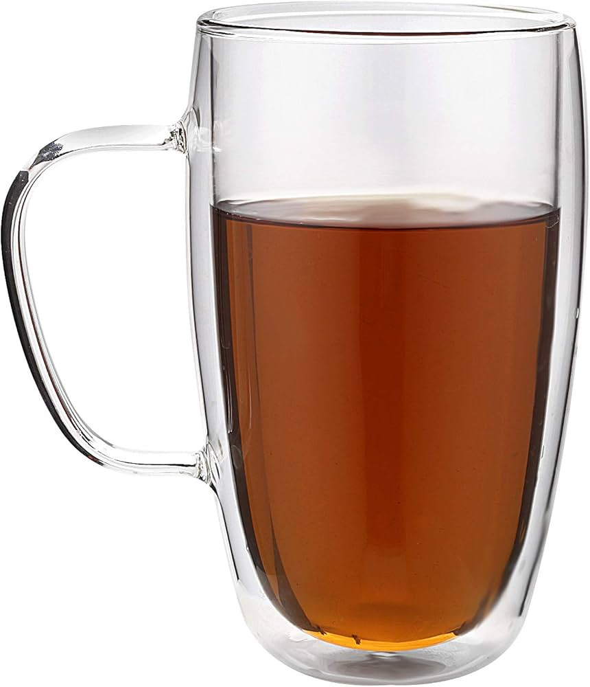 Gmark Large Coffee Mugs Set of 2 (15 oz), Double Wall Tumbler Glass Cup, Insulated Coffee Cups fo... | Amazon (US)