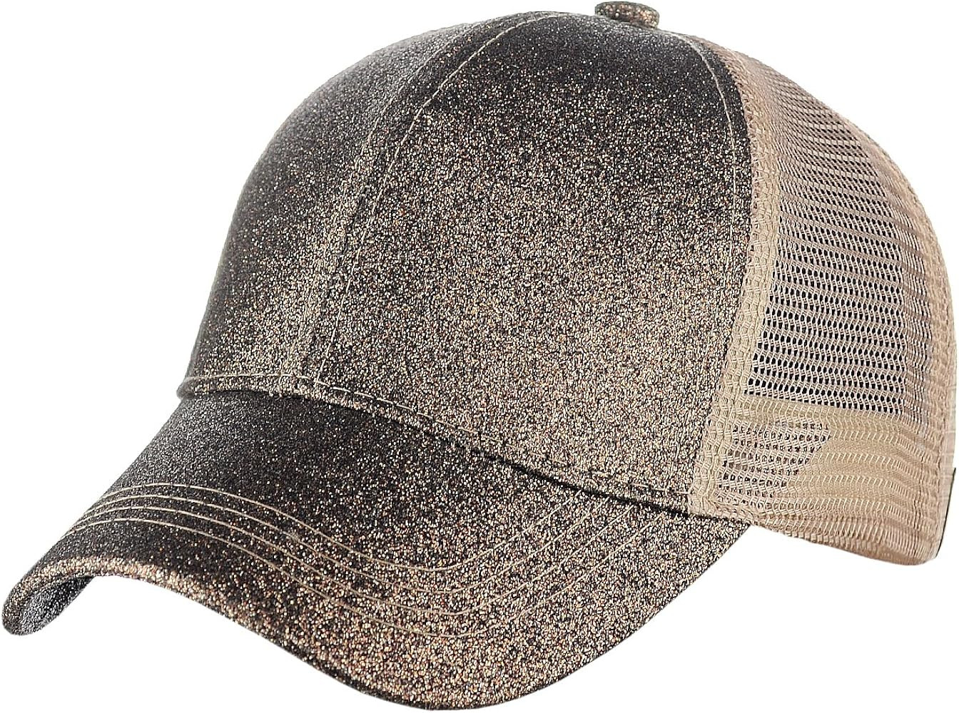 Ponycap Messy High Bun Ponytail Adjustable Glitter Mesh Trucker Baseball Cap | Amazon (US)