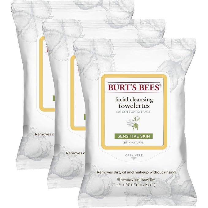 Burt's Bees Sensitive Facial Cleansing Towelettes with Cotton Extract for Sensitive Skin  - 30 Co... | Amazon (US)