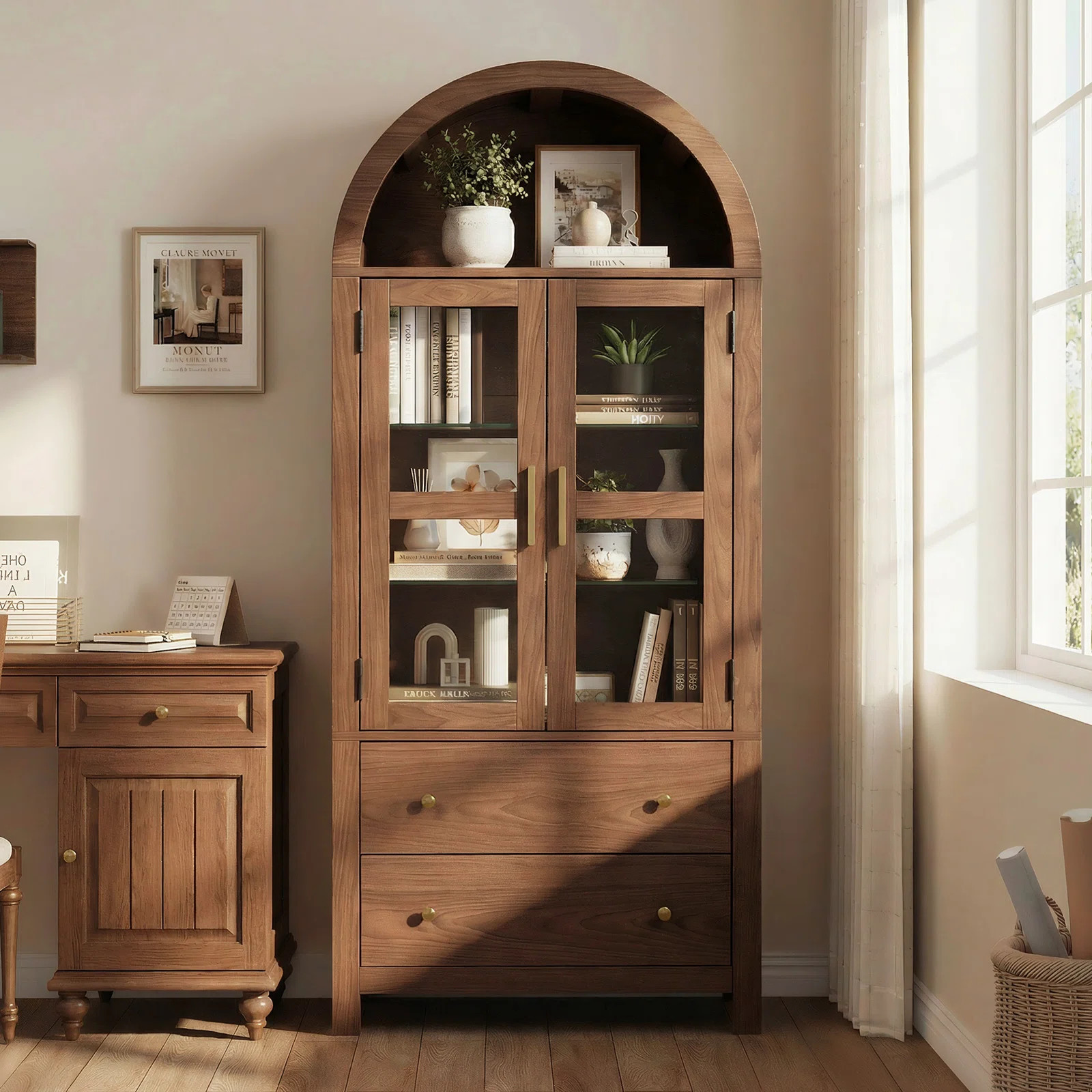 71" Tall Arched Cabinet, Modern Farmhouse Wood Storage Cabinets with 2 Large Drawers and Adjustab... | Wayfair North America