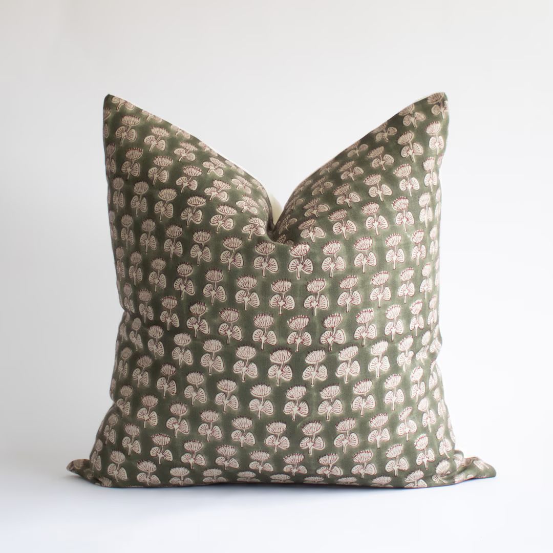 Sage Green Block Printed Throw Pillow Cover, Hand Block Pillow, Decorative Pillows, Designer Line... | Etsy (US)