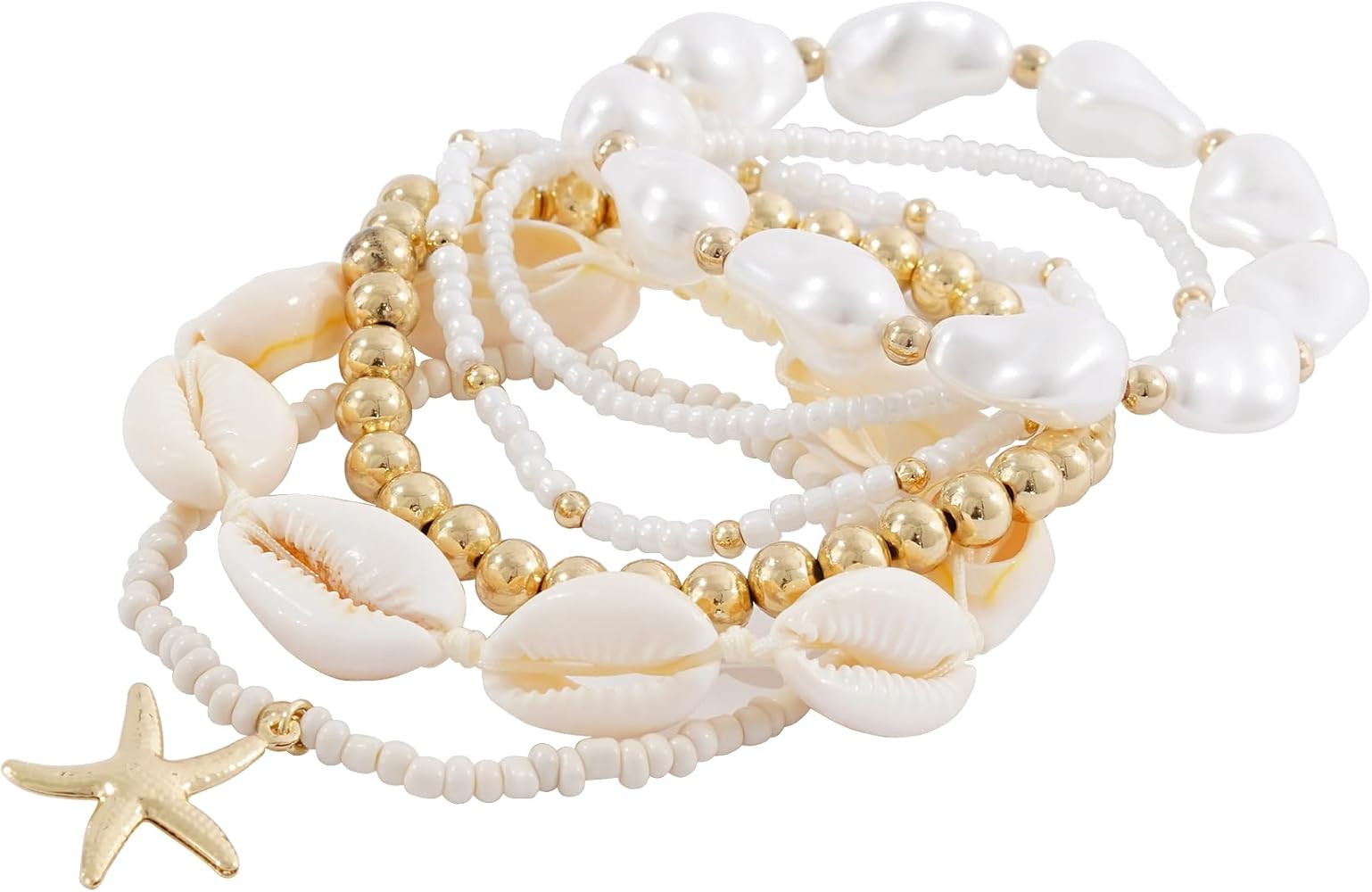 Shell Bracelet Boho Beaded Stretch Bracelets for Women Seashell Strand Bracelets Starfish Charm B... | Amazon (US)