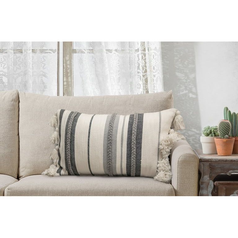 Better Homes & Gardens Decorative Throw Pillow, Stripe Oversize, Oblong, Ivory/Grey, 14'' x 24'',... | Walmart (US)